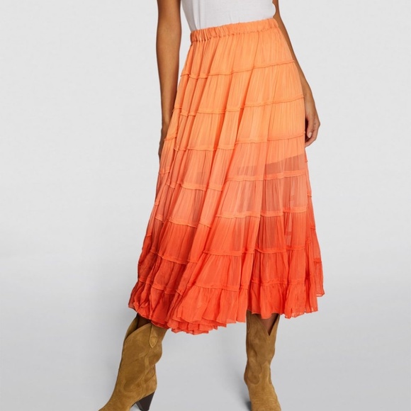 All Saints Rent the Runway Eva orange tiered maxi skirt sz 10 & 12 $229 - Picture 3 of 6